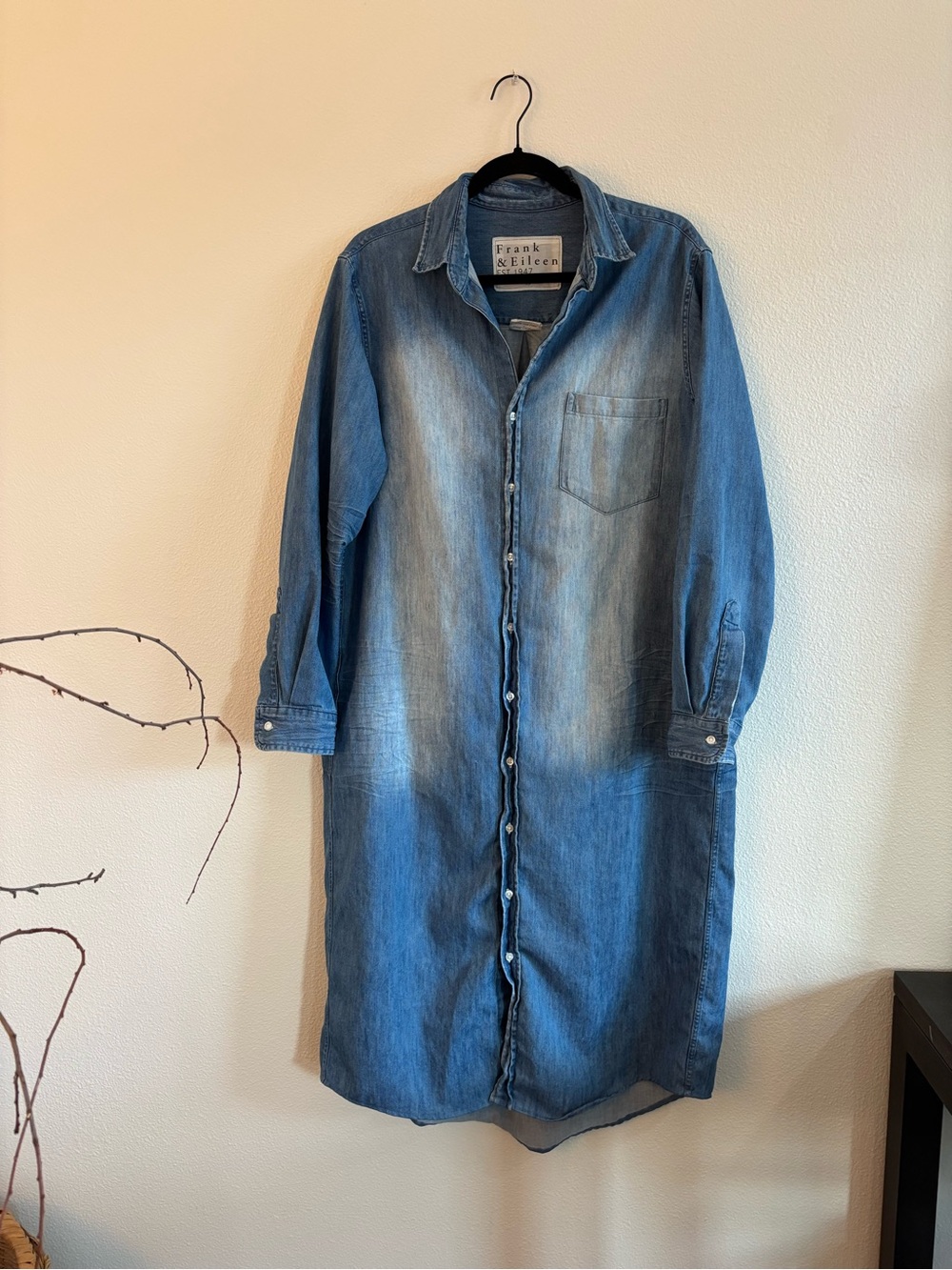 Frank & Eileen Rory Distressed Famous Denim Maxi Shirtdress size large - Picture 2 of 5